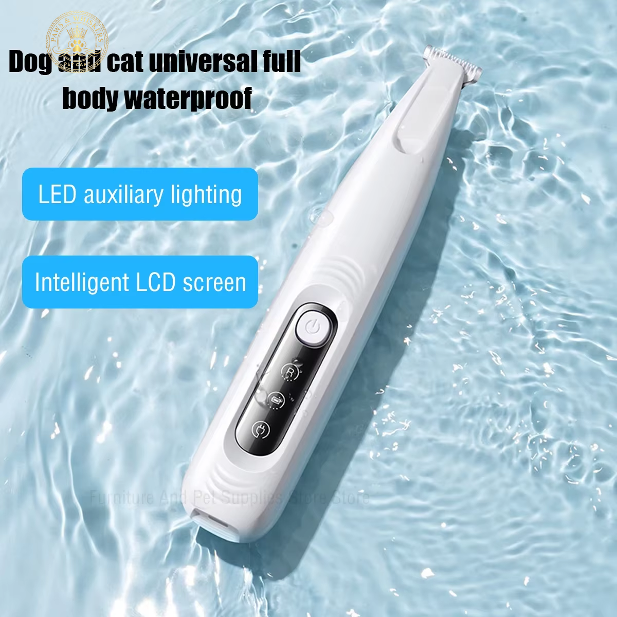 New Dog Paw Trimmer with LED Light Fully Waterproof Pet Hair Trimmer with LED Display Dog Clippers for Grooming 18Mm Widen Blade