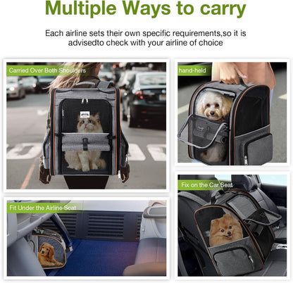 Large Cat Backpack Carrier Expandable for Small Dogs Medium Cats up to 18 Lbs, Foldable for Travel, Hiking, Grey