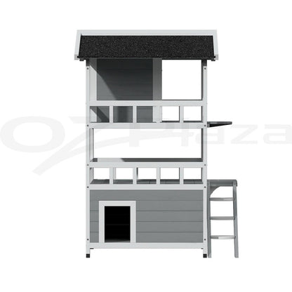 I.Pet Cat House Outdoor Wooden Shelter Rabbit Hutch Condo Small Dog Enclosure