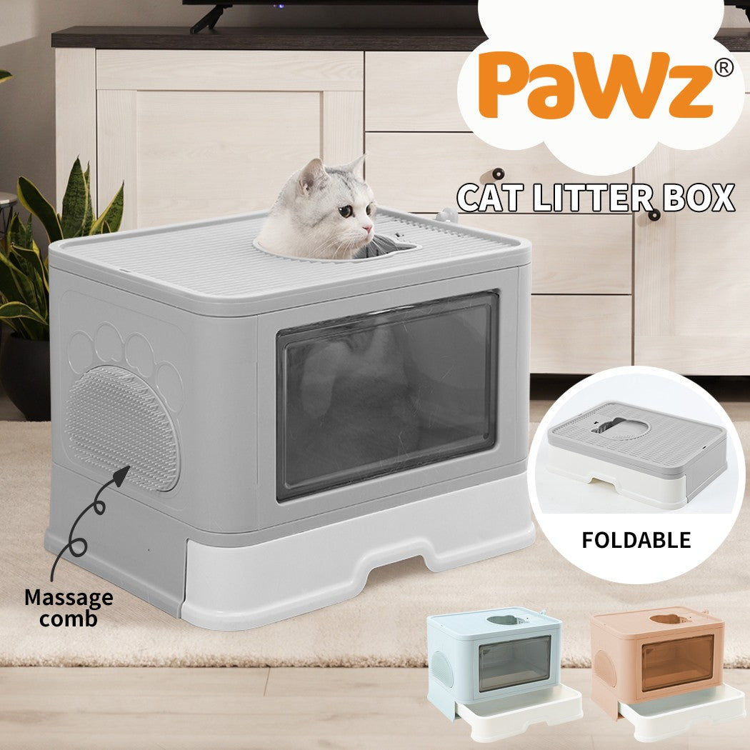 Pawz Foldable Cat Litter Box Toilet Tray Enclosed Kitty Hooded Top Entry Large