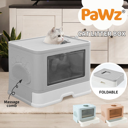 Pawz Foldable Cat Litter Box Toilet Tray Enclosed Kitty Hooded Top Entry Large