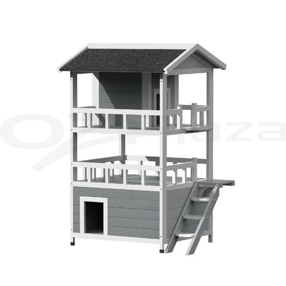 I.Pet Cat House Outdoor Wooden Shelter Rabbit Hutch Condo Small Dog Enclosure