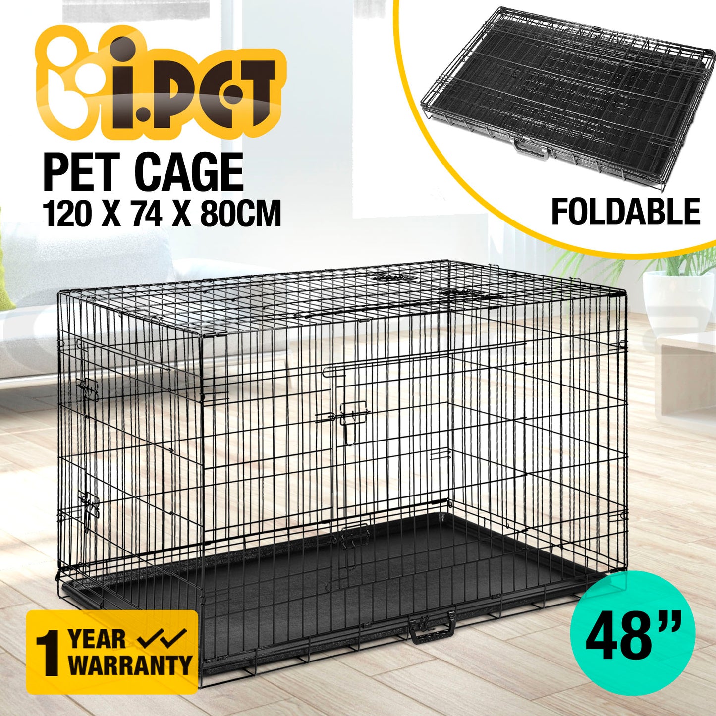 I.Pet Dog Cage Crate 24" Large Puppy Rabbit Cat Foldable Metal Kennel Portable