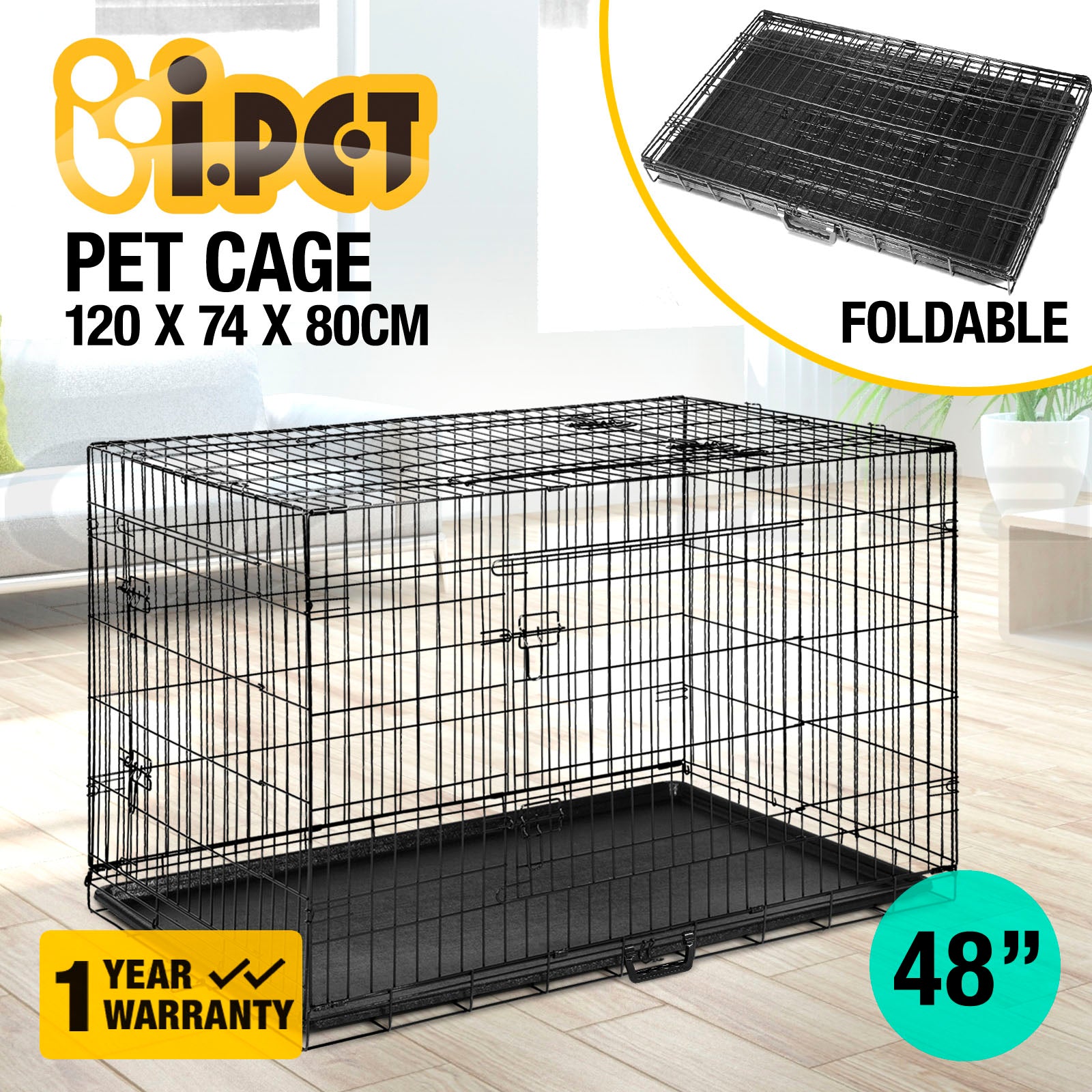 I.Pet Dog Cage Crate 24" Large Puppy Rabbit Cat Foldable Metal Kennel Portable