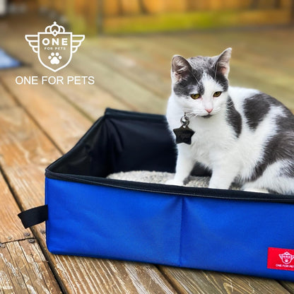 Portable 2-In-1 Double Pet Kennel/Shelter, Fabric, Black/Royal Blue 20"X20"X39" - Car Seat-Belt Fixture Included (Litter Box)