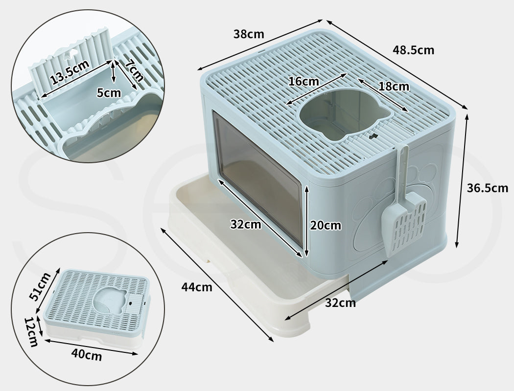 Pawz Foldable Cat Litter Box Toilet Tray Enclosed Kitty Hooded Top Entry Large