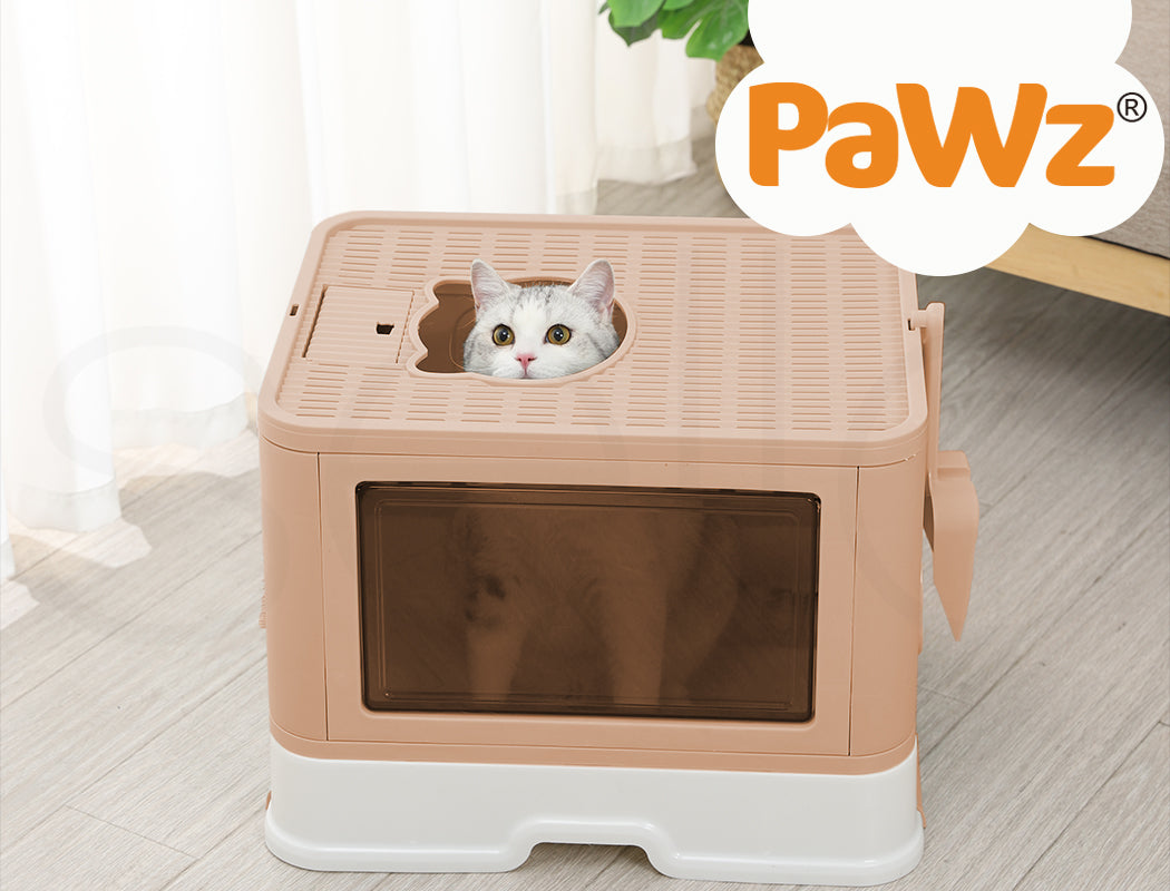 Pawz Foldable Cat Litter Box Toilet Tray Enclosed Kitty Hooded Top Entry Large