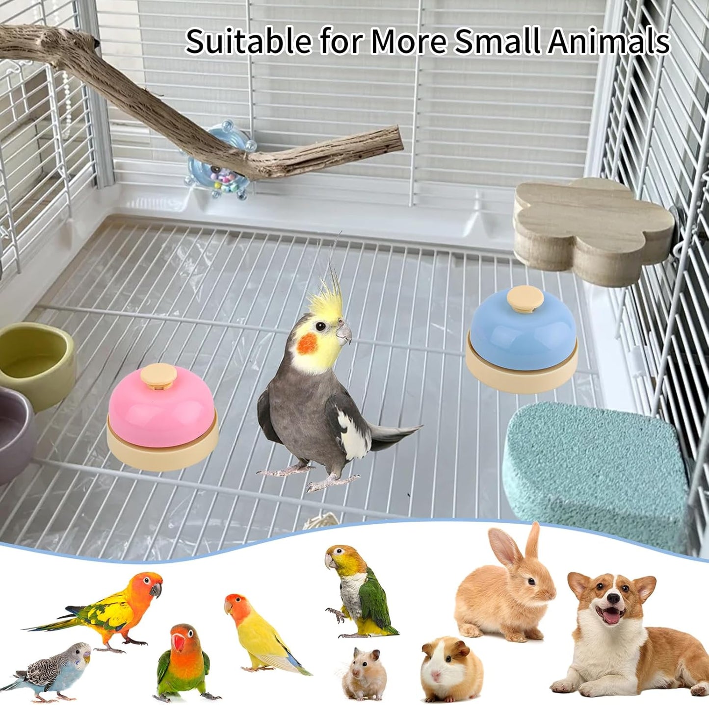 Bird Toys, Parrot Training Bell, 2 Pack Bird Tell Bell Chew Toys, Pet Training Bell Toy, Bird Cage Toy for Parrots, Parakeets, Conures, Cockatiels, Dogs