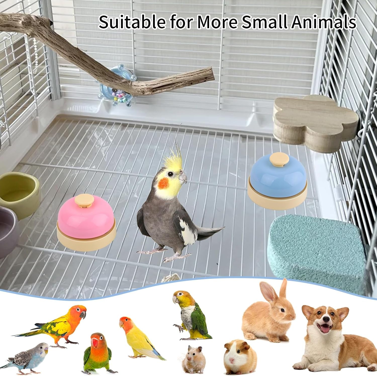 Bird Toys, Parrot Training Bell, 2 Pack Bird Tell Bell Chew Toys, Pet Training Bell Toy, Bird Cage Toy for Parrots, Parakeets, Conures, Cockatiels, Dogs
