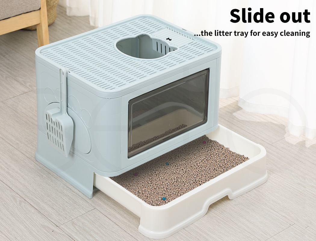 Pawz Foldable Cat Litter Box Toilet Tray Enclosed Kitty Hooded Top Entry Large