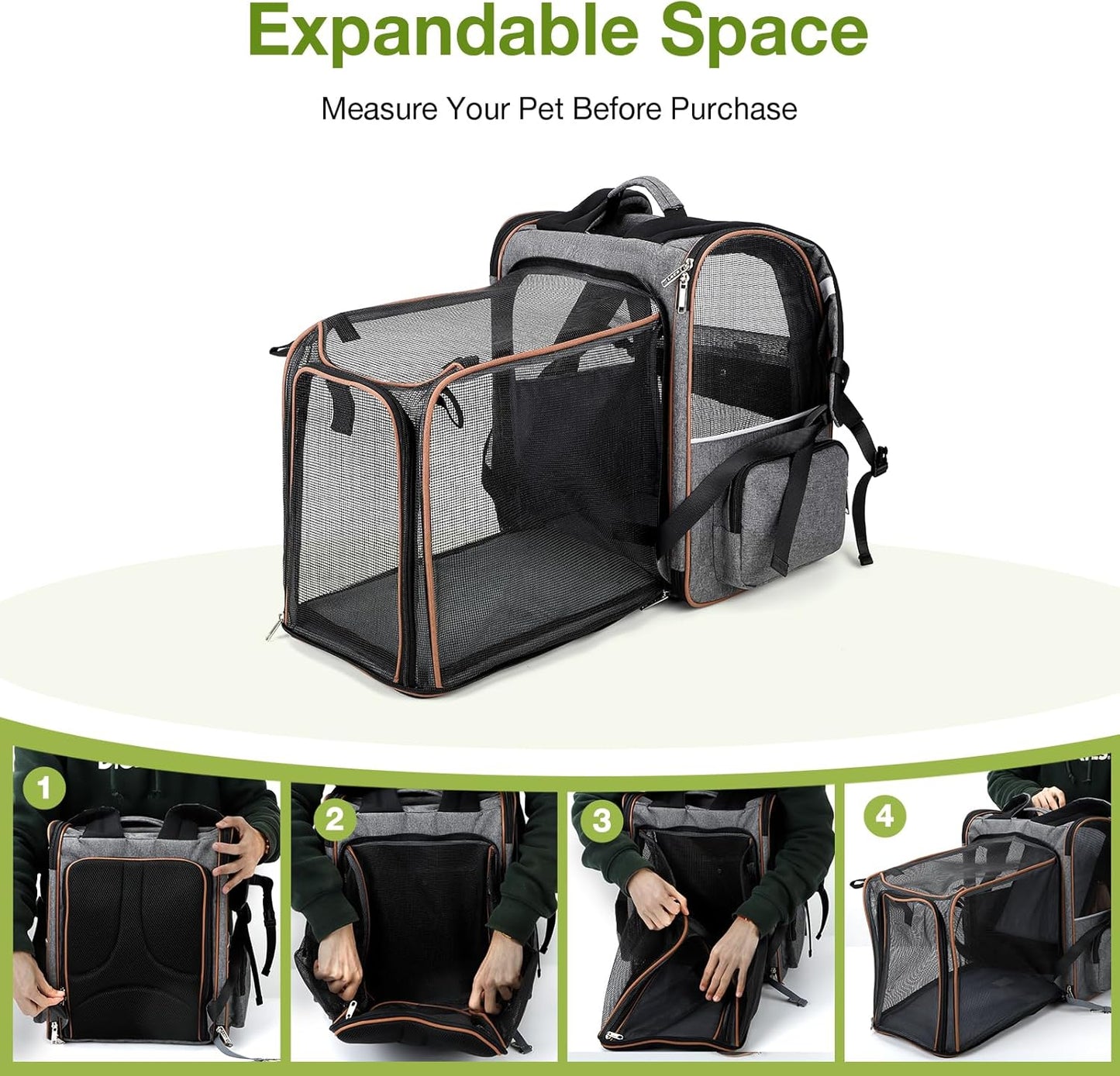 Large Cat Backpack Carrier Expandable for Small Dogs Medium Cats up to 18 Lbs, Foldable for Travel, Hiking, Grey