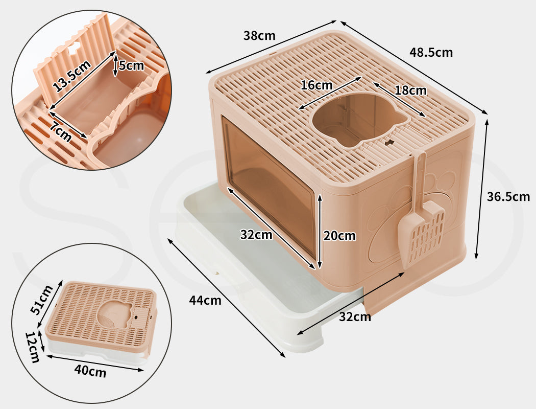 Pawz Foldable Cat Litter Box Toilet Tray Enclosed Kitty Hooded Top Entry Large