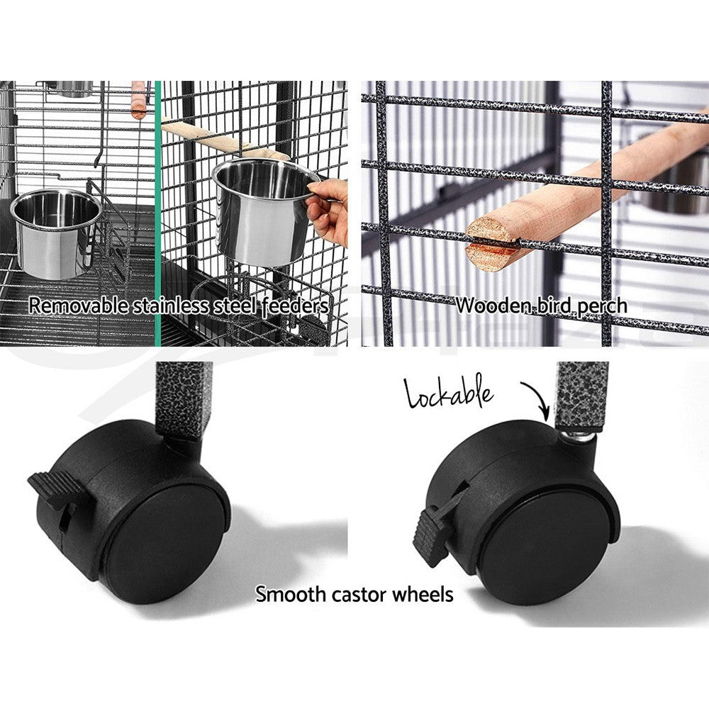 I.Pet Bird Cage Large Pet Cages Aviary Parrot Toys Budgie Stand-Alone Wheels