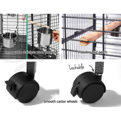 I.Pet Bird Cage Large Pet Cages Aviary Parrot Toys Budgie Stand-Alone Wheels