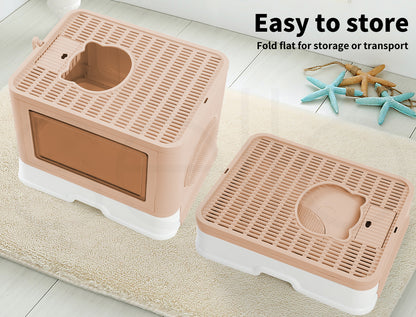 Pawz Foldable Cat Litter Box Toilet Tray Enclosed Kitty Hooded Top Entry Large