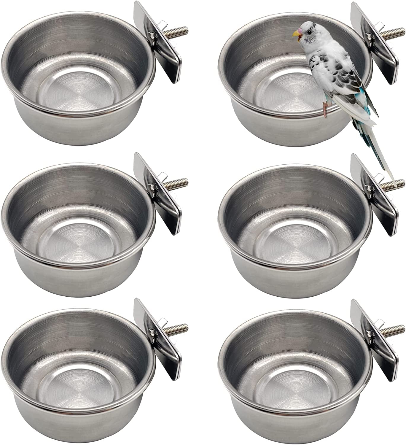 6 Pcs Bird Feeding Dish Cups Parrot Food Bowl Clamp Holder Coop Cup, Bird Cage Water Bowl for Parakeet African Greys Conure Cockatiels Lovebird Budgie Chinchilla