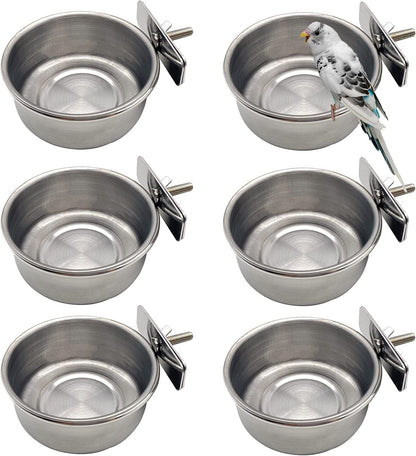 6 Pcs Bird Feeding Dish Cups Parrot Food Bowl Clamp Holder Coop Cup, Bird Cage Water Bowl for Parakeet African Greys Conure Cockatiels Lovebird Budgie Chinchilla