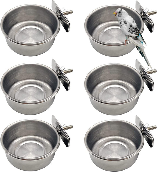 6 Pcs Bird Feeding Dish Cups Parrot Food Bowl Clamp Holder Coop Cup, Bird Cage Water Bowl for Parakeet African Greys Conure Cockatiels Lovebird Budgie Chinchilla