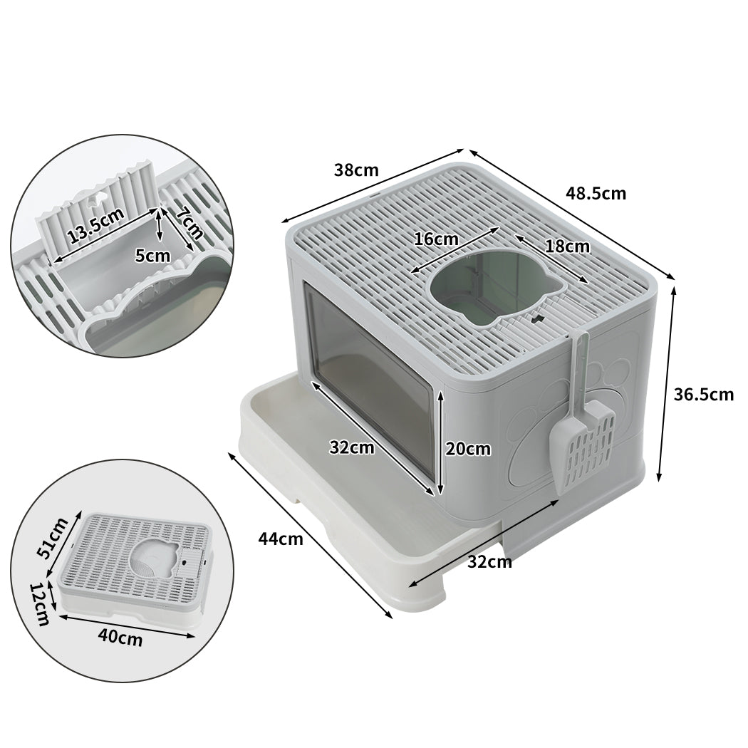 Pawz Foldable Cat Litter Box Toilet Tray Enclosed Kitty Hooded Top Entry Large