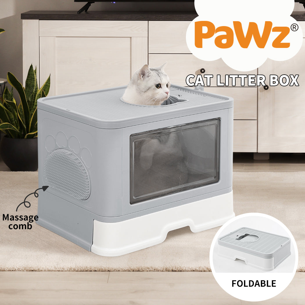 Pawz Foldable Cat Litter Box Toilet Tray Enclosed Kitty Hooded Top Entry Large