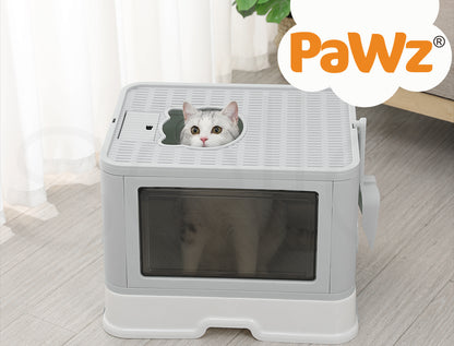 Pawz Foldable Cat Litter Box Toilet Tray Enclosed Kitty Hooded Top Entry Large