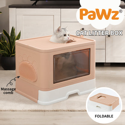 Pawz Foldable Cat Litter Box Toilet Tray Enclosed Kitty Hooded Top Entry Large