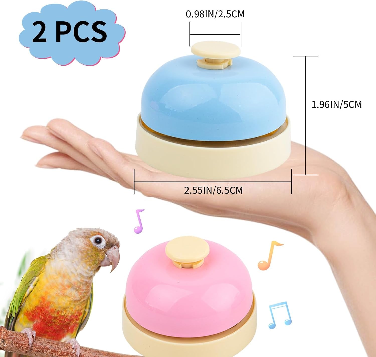 Bird Toys, Parrot Training Bell, 2 Pack Bird Tell Bell Chew Toys, Pet Training Bell Toy, Bird Cage Toy for Parrots, Parakeets, Conures, Cockatiels, Dogs