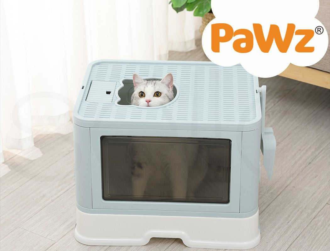 Pawz Foldable Cat Litter Box Toilet Tray Enclosed Kitty Hooded Top Entry Large