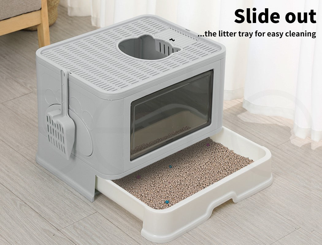 Pawz Foldable Cat Litter Box Toilet Tray Enclosed Kitty Hooded Top Entry Large
