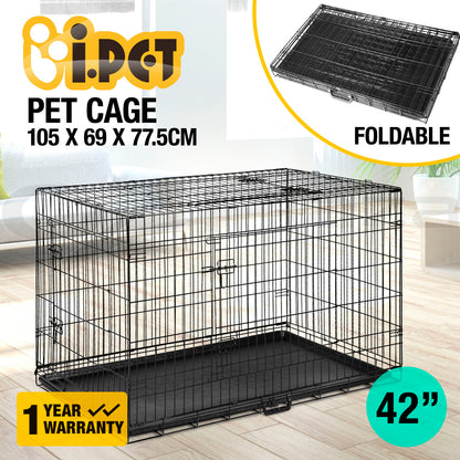 I.Pet Dog Cage Crate 24" Large Puppy Rabbit Cat Foldable Metal Kennel Portable