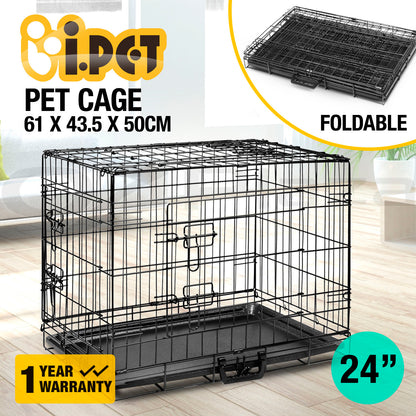 I.Pet Dog Cage Crate 24" Large Puppy Rabbit Cat Foldable Metal Kennel Portable