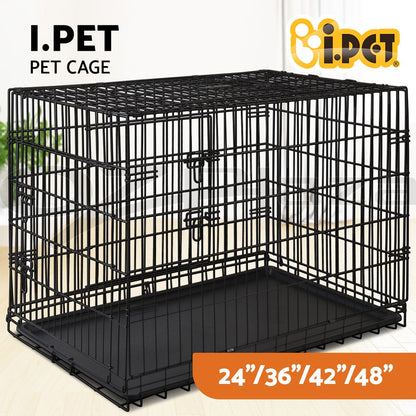 I.Pet Dog Cage Crate 24" Large Puppy Rabbit Cat Foldable Metal Kennel Portable
