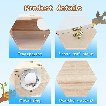 Parakeet Nesting Box Transparent Bird House for Cage Natural Wood Breeding Box for Parrot Parakeet Cockatiel Lovebirds Budgie Conure and Other Small Birds