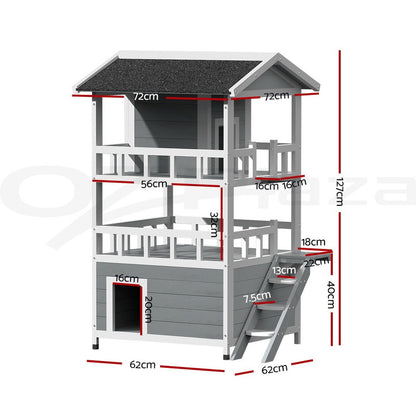 I.Pet Cat House Outdoor Wooden Shelter Rabbit Hutch Condo Small Dog Enclosure