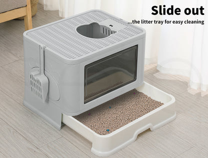 Pawz Foldable Cat Litter Box Toilet Tray Enclosed Kitty Hooded Top Entry Large