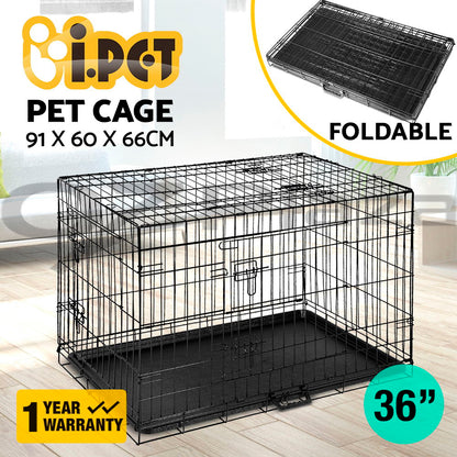 I.Pet Dog Cage Crate 24" Large Puppy Rabbit Cat Foldable Metal Kennel Portable
