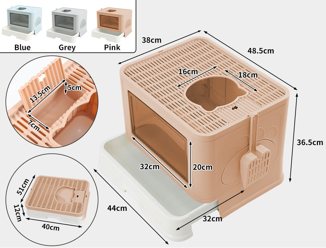 Pawz Foldable Cat Litter Box Toilet Tray Enclosed Kitty Hooded Top Entry Large