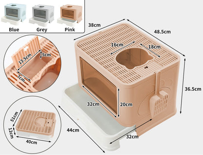 Pawz Foldable Cat Litter Box Toilet Tray Enclosed Kitty Hooded Top Entry Large