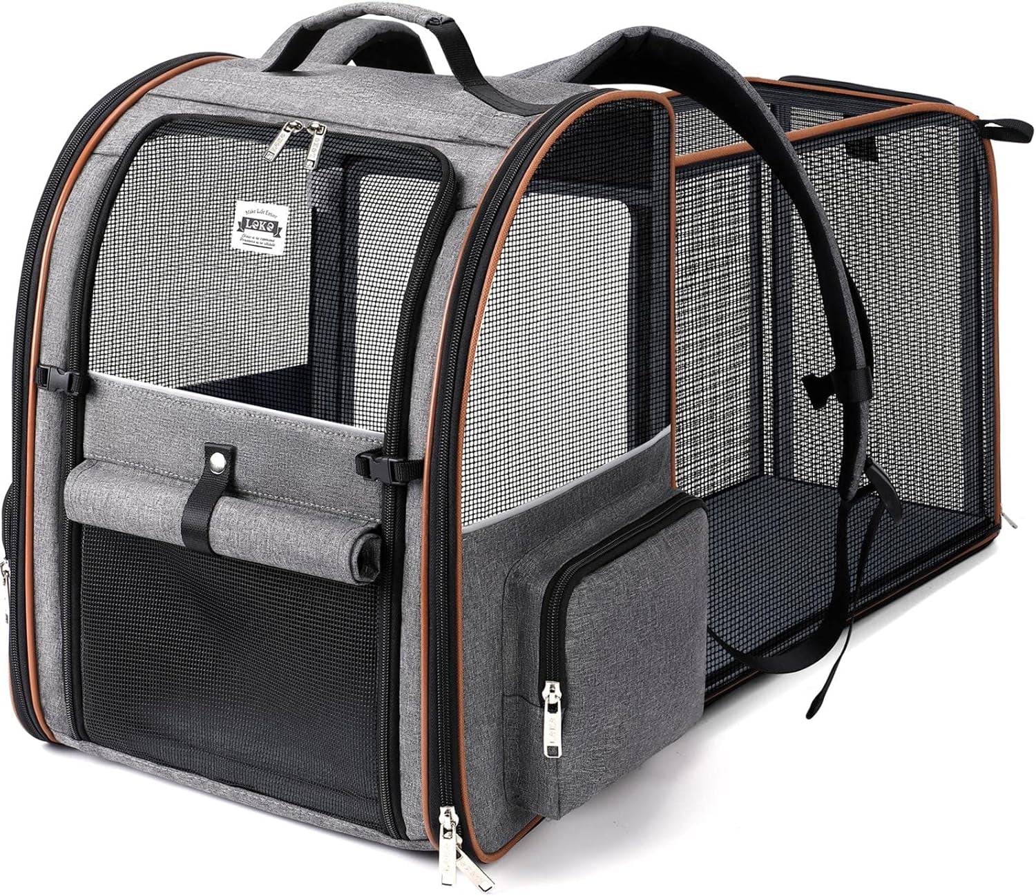 Large Cat Backpack Carrier Expandable for Small Dogs Medium Cats up to 18 Lbs, Foldable for Travel, Hiking, Grey