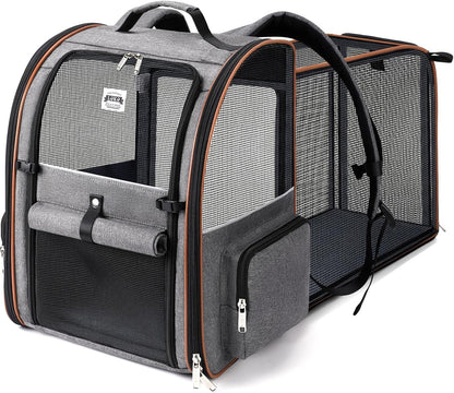 Large Cat Backpack Carrier Expandable for Small Dogs Medium Cats up to 18 Lbs, Foldable for Travel, Hiking, Grey