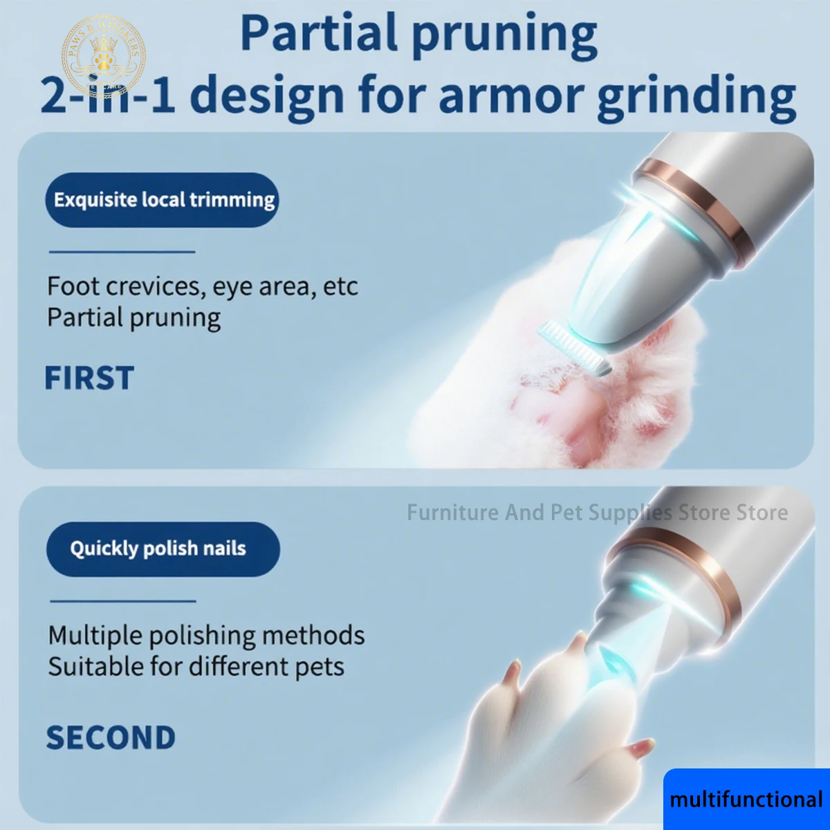 2-In-1 Pet Dog Paw Trimmer Cat Nail Clipper Pet Nail Grinder Dog Cat Hair Trimmer Dog Trimmer Dog Nail Grinder Paw Trimmer
