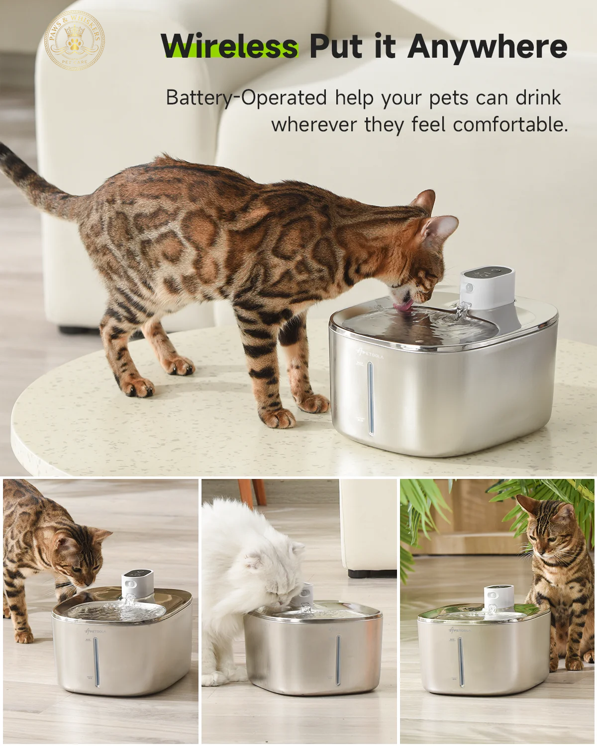 APETDOLA 4L Wireless Cat Water Fountain Auto Sensor Drinking Fountain for Cats Dog Drinker Pet Water Dispenser Accessories