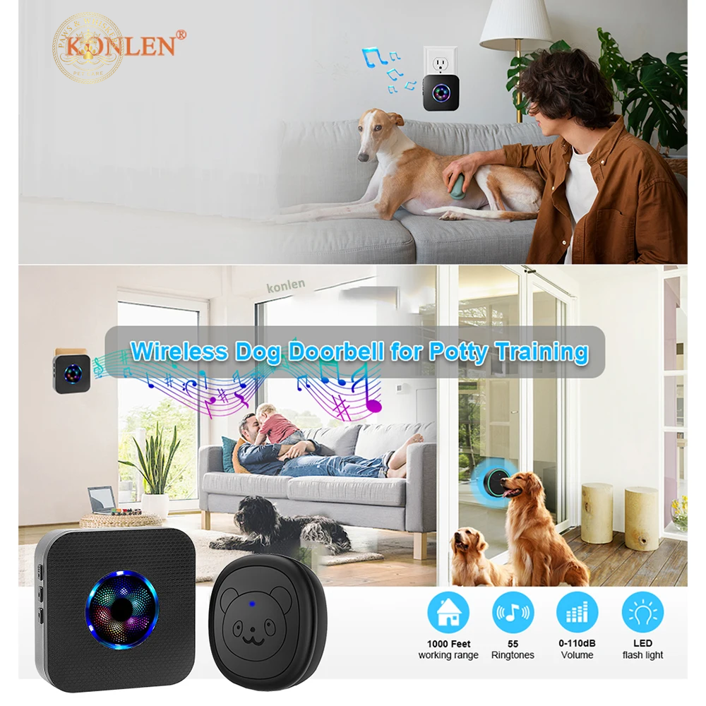 Smart Dog Doorbell Wireless for Potty Training Doggie Food Chime Door Bell Touch Button for Pet Puppy Ring to Go outside KONLEN