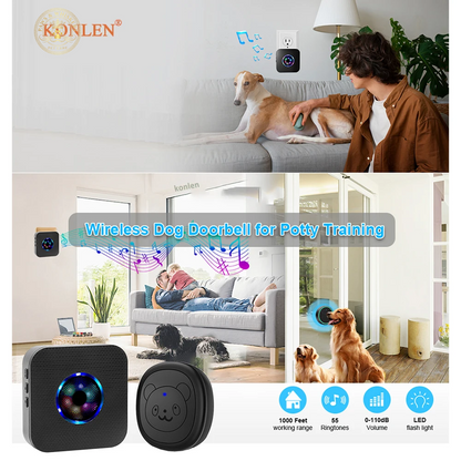 Smart Dog Doorbell Wireless for Potty Training Doggie Food Chime Door Bell Touch Button for Pet Puppy Ring to Go outside KONLEN