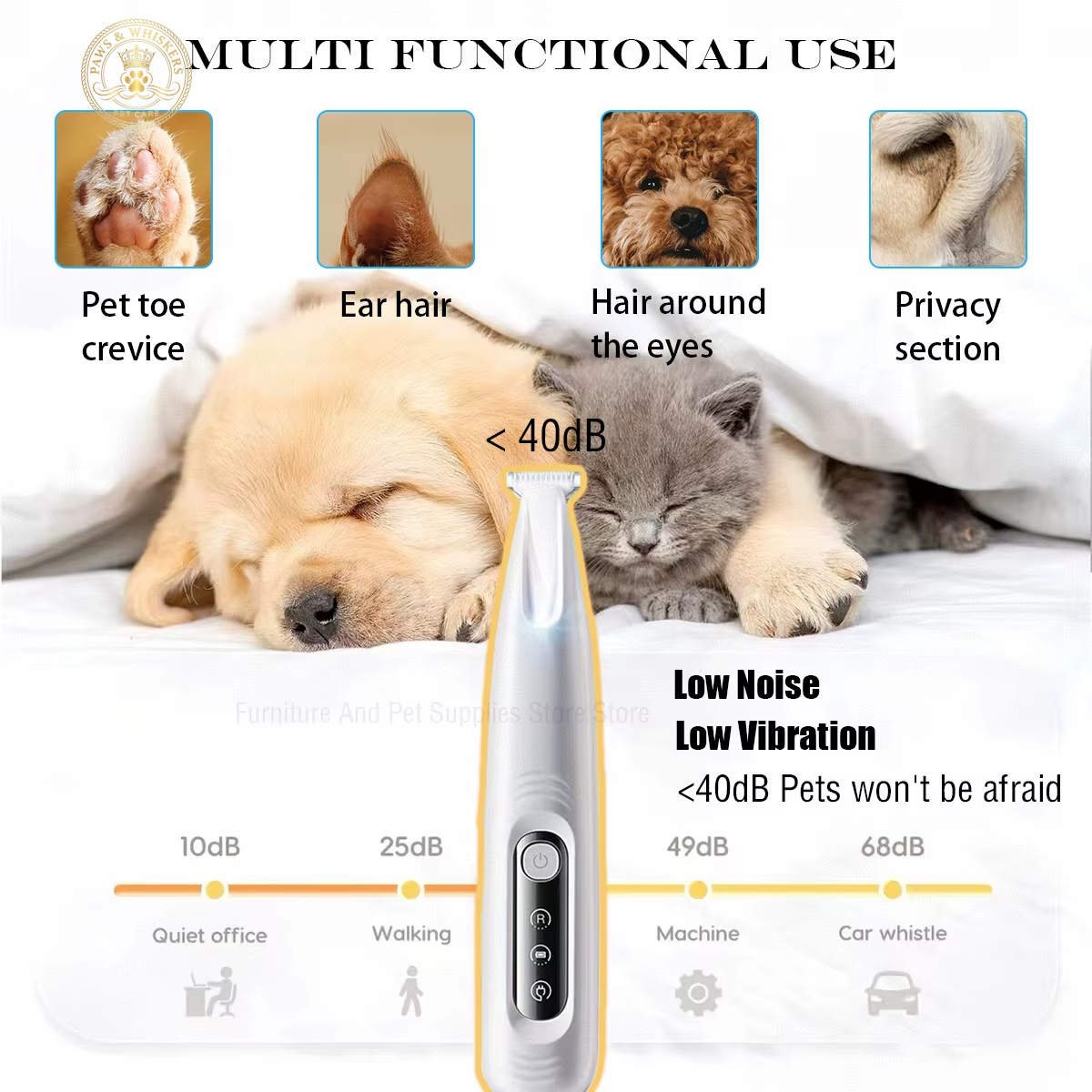New Dog Paw Trimmer with LED Light Fully Waterproof Pet Hair Trimmer with LED Display Dog Clippers for Grooming 18Mm Widen Blade