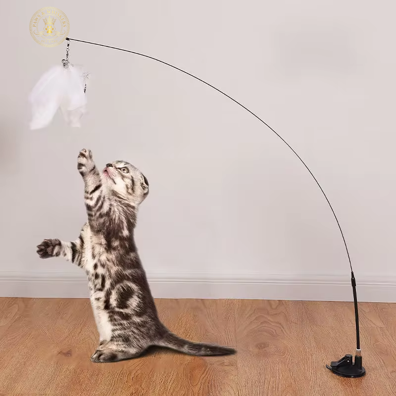 Interactive Cat Toy Handfree Cat Stick Playing Kitten Playing Teaser Wand Toy Suction Cup Bird/Feather Cat Wand Pet Supplies