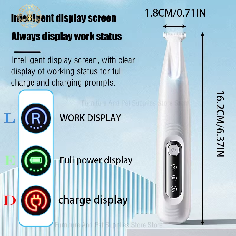New Dog Paw Trimmer with LED Light Fully Waterproof Pet Hair Trimmer with LED Display Dog Clippers for Grooming 18Mm Widen Blade