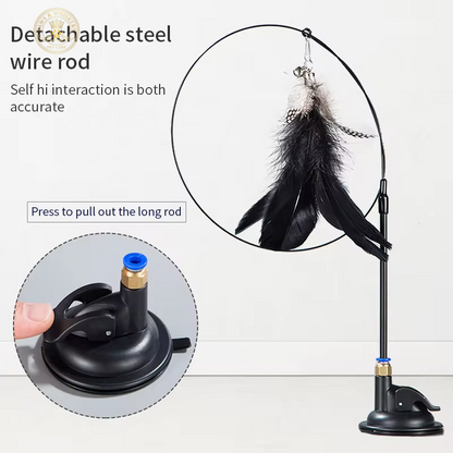Interactive Cat Toy Handfree Cat Stick Playing Kitten Playing Teaser Wand Toy Suction Cup Bird/Feather Cat Wand Pet Supplies