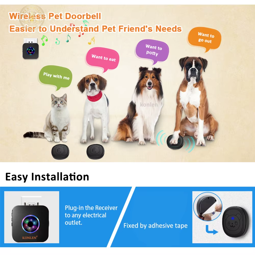 Smart Dog Doorbell Wireless for Potty Training Doggie Food Chime Door Bell Touch Button for Pet Puppy Ring to Go outside KONLEN
