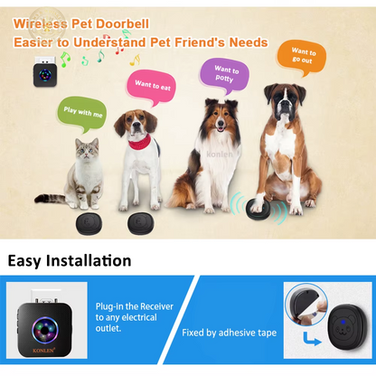Smart Dog Doorbell Wireless for Potty Training Doggie Food Chime Door Bell Touch Button for Pet Puppy Ring to Go outside KONLEN